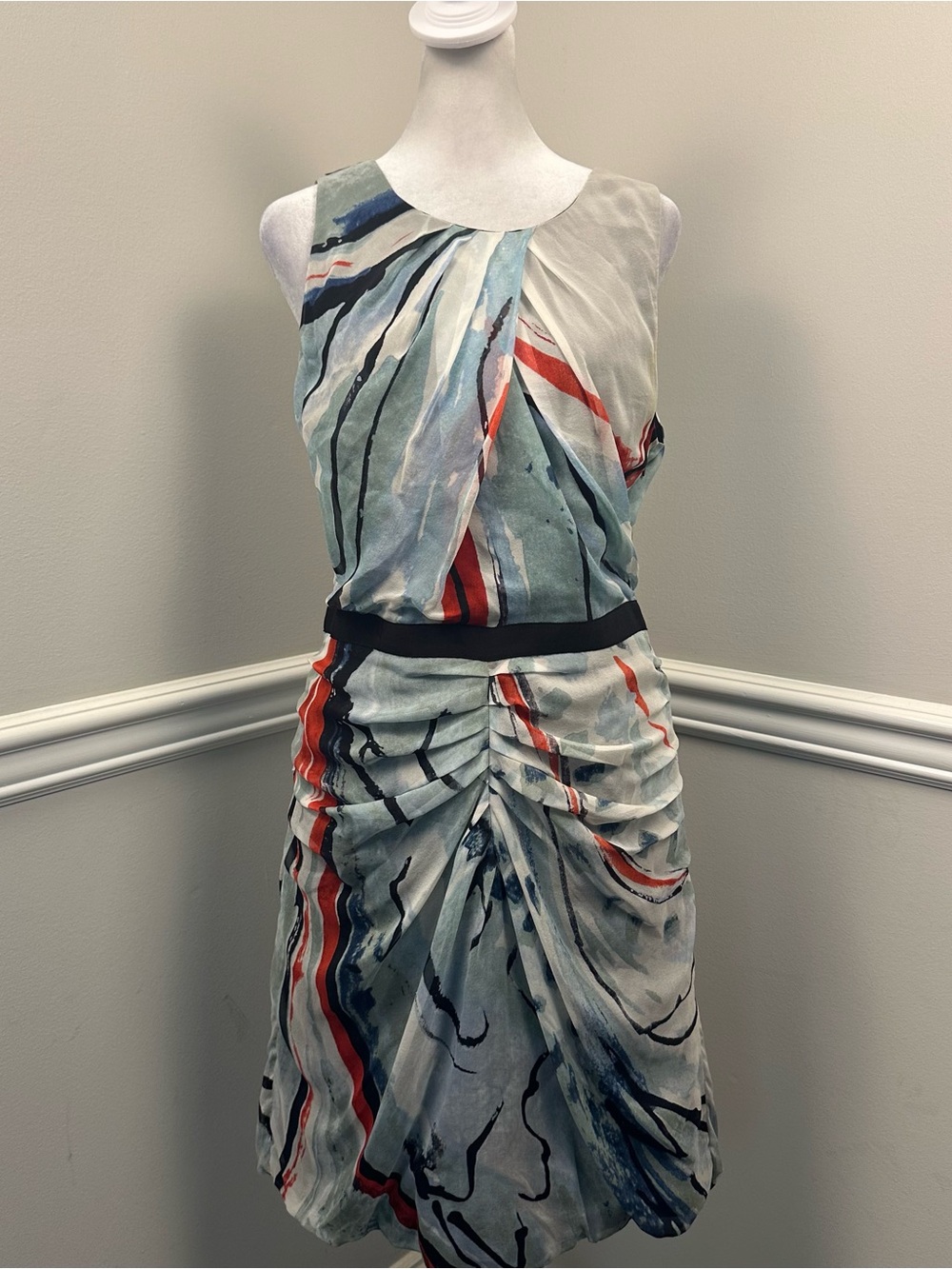 Diane Von Furstenberg Abstract Print Silk Ruched Dress in Multi Colors